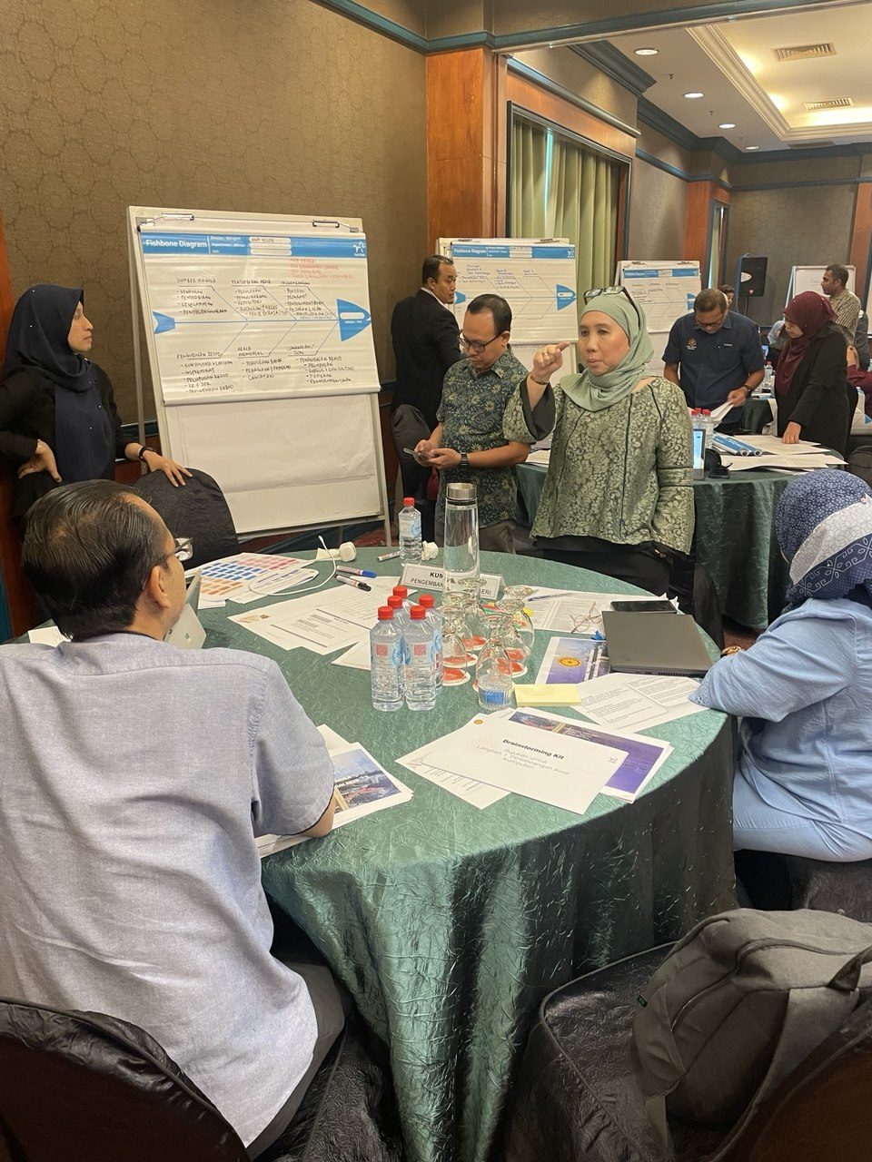 Workshop participants discussing ideas around a table